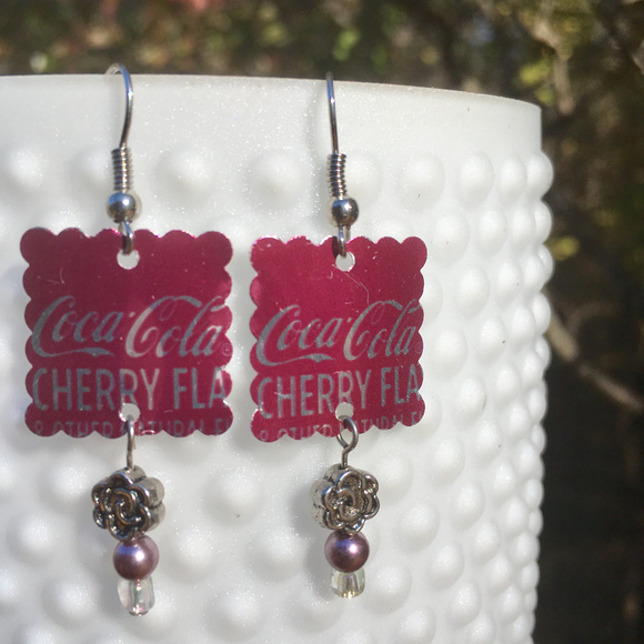 Handcrafted Jewelry - Upcycled 🍒 Coca-Cola Soda Pop Can Earrings